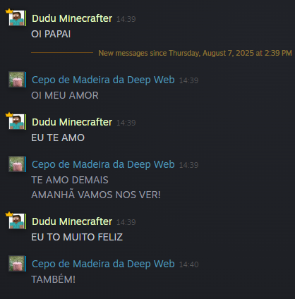 Fase maravilhosa: Recebendo mensagem do meu filho (7 anos) na Steam