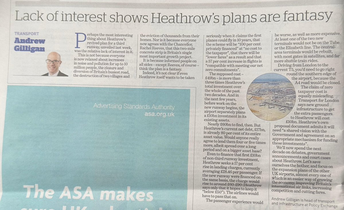 ICYMI: this really interesting piece in <a href="/theipaper/">The i Paper</a> on Monday by Andrew Gilligan of <a href="/Policy_Exchange/">Policy Exchange</a> 

Lack of interest shows Heathrow’s plans are fantasy