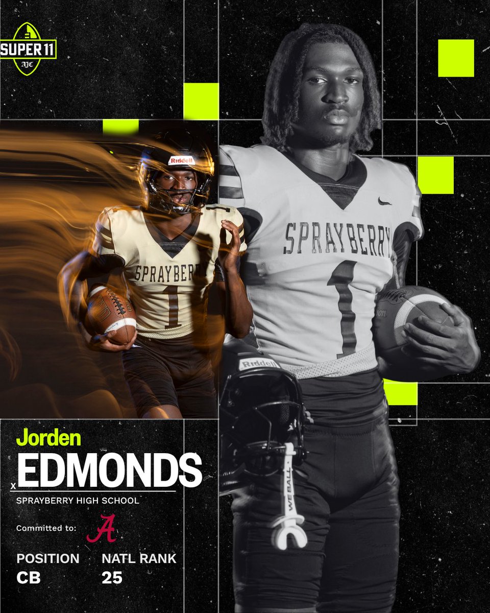 AJC Sports (@ajcsports) on Twitter photo <a href="/JordenEdmonds/">Jorden Edmonds</a> locked down WR1s all last season and made plays at receiver, too.
Now the Sprayberry star is part of the 2025 AJC Super 11. Next stop: Alabama.
#AJCSuper11 | <a href="/SprayberryHigh/">Sprayberry HS</a> <a href="/JordenEdmonds/">Jorden Edmonds</a> locked down WR1s all last season and made plays at receiver, too.
Now the Sprayberry star is part of the 2025 AJC Super 11. Next stop: Alabama.
#AJCSuper11 | <a href="/SprayberryHigh/">Sprayberry HS</a>