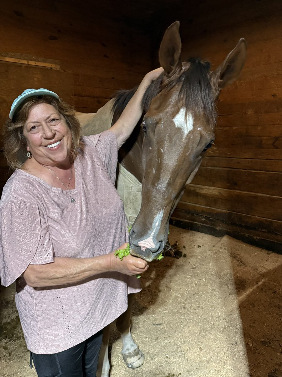 We love it when racing connections come to visit their horses! Marjorie placed CONDIMENT GIRL and PROVISION with New Vocations to find their second careers via the <a href="/NewYorkTHA/">NYTHA</a> Take the Lead program. <a href="/TAKE2Tbreds/">TAKE2 T'bred Program</a>