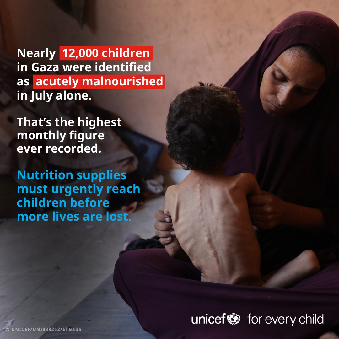 The surge in the number of children with acute malnutrition in Gaza is staggering.

In February, 2,000 children were affected. By June, that figure tripled. Now it has nearly doubled again.

It is clear evidence that malnutrition is accelerating rapidly, putting young lives at