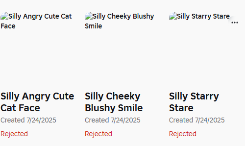 kitticides's tweet photo. 3 of my dynamic heads were removed last night, shortly after putting them on sale again. I have no idea why they're gone, since they don't violate any guidelines I know of

I hope the problem gets fixed
#ROBLOX #RobloxDev https://t.co/LDnw81K7c7