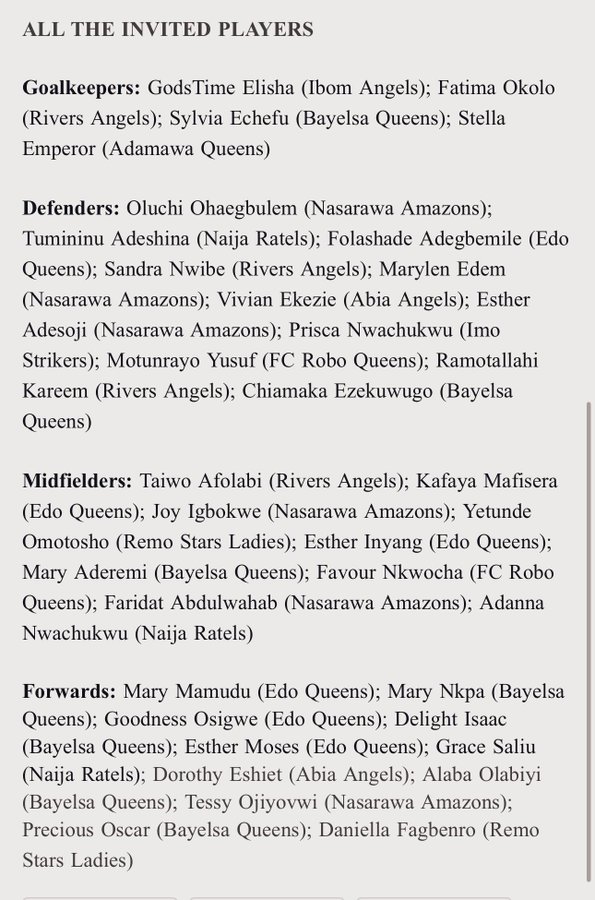 🚨 Falconets Camp Update 🇳🇬

Coach Moses Aduku invites 35 players to Abuja camp ahead of 2026 #U20WWC qualifiers vs Rwanda!

📅 1st Leg: Sept 21 – Kigali
📅 2nd Leg: Sept 27 – Ibadan

Camp opens Aug 10 with familiar faces from Colombia 2024 back in the squad. 

#SoarFalconets