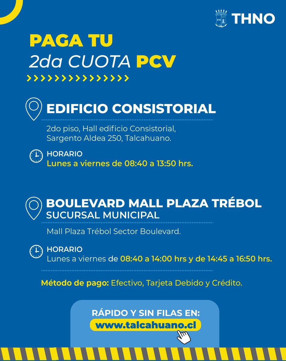 munitalcahuano's tweet image. En Talcahuano ya es posible pagar la segunda cuota del Permiso de Circulación Vehicular, ya sea de manera presencial como a través de nuestra página web ✅ acortar.link/fFYMsb #PermisodeCirculación     #PagoPermisoCirculación #Talcahuano