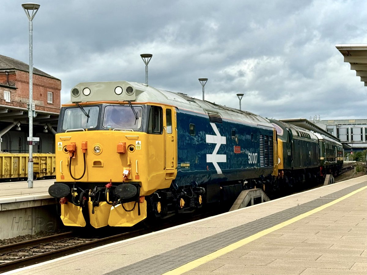 HiPa125's tweet image. Class 50 Alliance, British Rail #LargeLogo, #Class50 50007 ‘Hercules’ stands ready at P3 Derby to power West Coast Railways 5Z31 1342 Derby Litchurch Lane &amp;gt; Kidderminster Severn Valley Railway
