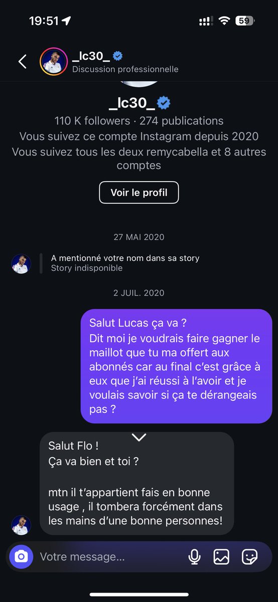 Je sais pas qui a le maillot aujourd’hui mais garde le précieusement ! 
C’était une légende dans ma carrière j’espère qu’il le deviendra au PSG 🔴🔵