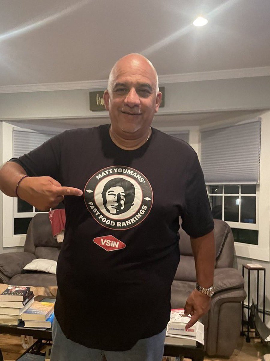 John Buonomo (@jcb0806) on Twitter photo As the official t-shirt model (as appointed by Matt) here is my top 10. Looking forward to the swan song today!!
10 McDonalds
9 White Castle
8 Nathan’s
7 Five Guys
6 Popeyes
5 Canes
4 Shake Shack
3 Wendys
2 Chik Fil A
1 Portillos
<a href="/mattyoumans247/">Matt Youmans</a> <a href="/MitchMossRadio/">Mitch Moss</a> <a href="/paulyhoward/">Paul Howard</a> As the official t-shirt model (as appointed by Matt) here is my top 10. Looking forward to the swan song today!!
10 McDonalds
9 White Castle
8 Nathan’s
7 Five Guys
6 Popeyes
5 Canes
4 Shake Shack
3 Wendys
2 Chik Fil A
1 Portillos
<a href="/mattyoumans247/">Matt Youmans</a> <a href="/MitchMossRadio/">Mitch Moss</a> <a href="/paulyhoward/">Paul Howard</a>