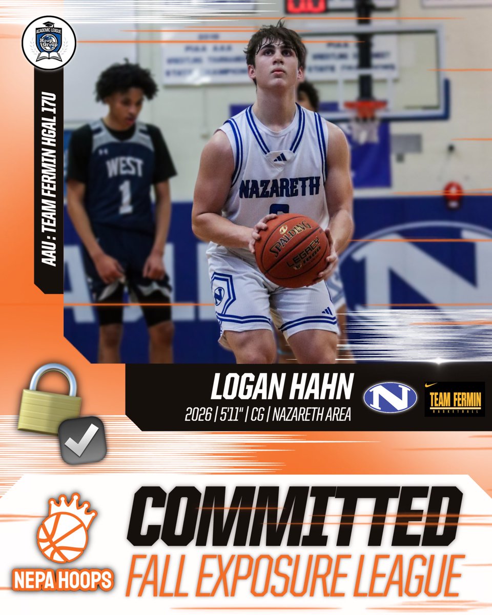 🔒 2026 5’11” CG Logan Hahn
Nazareth Area | Team Fermin HGAL 17U

Officially LOCKED IN for the NEPA Hoops Fall Exposure League at Riverfront Sports in Scranton!

#NEPAHoops 🤝 #FallExposureLeague <a href="/hahn_logan11/">Logan Hahn</a> <a href="/NAZhoops/">Nazareth Basketball</a> <a href="/TeamFermin/">Team Fermin Basketball</a>