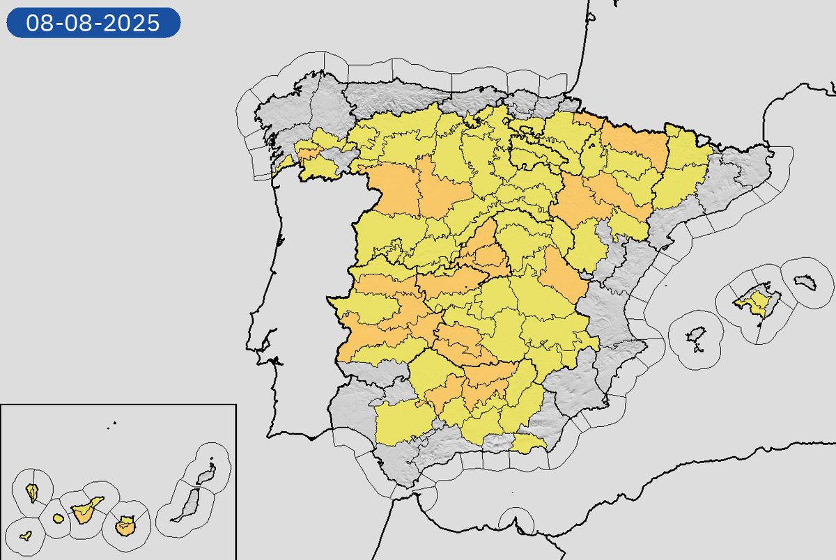 07/08 20:00 Avisos activos hoy y mañana en España por tormentas, temperaturas máximas y lluvias. Nivel máximo de aviso: naranja.
Actualizaciones en aemet.es/es/eltiempo/pr…
