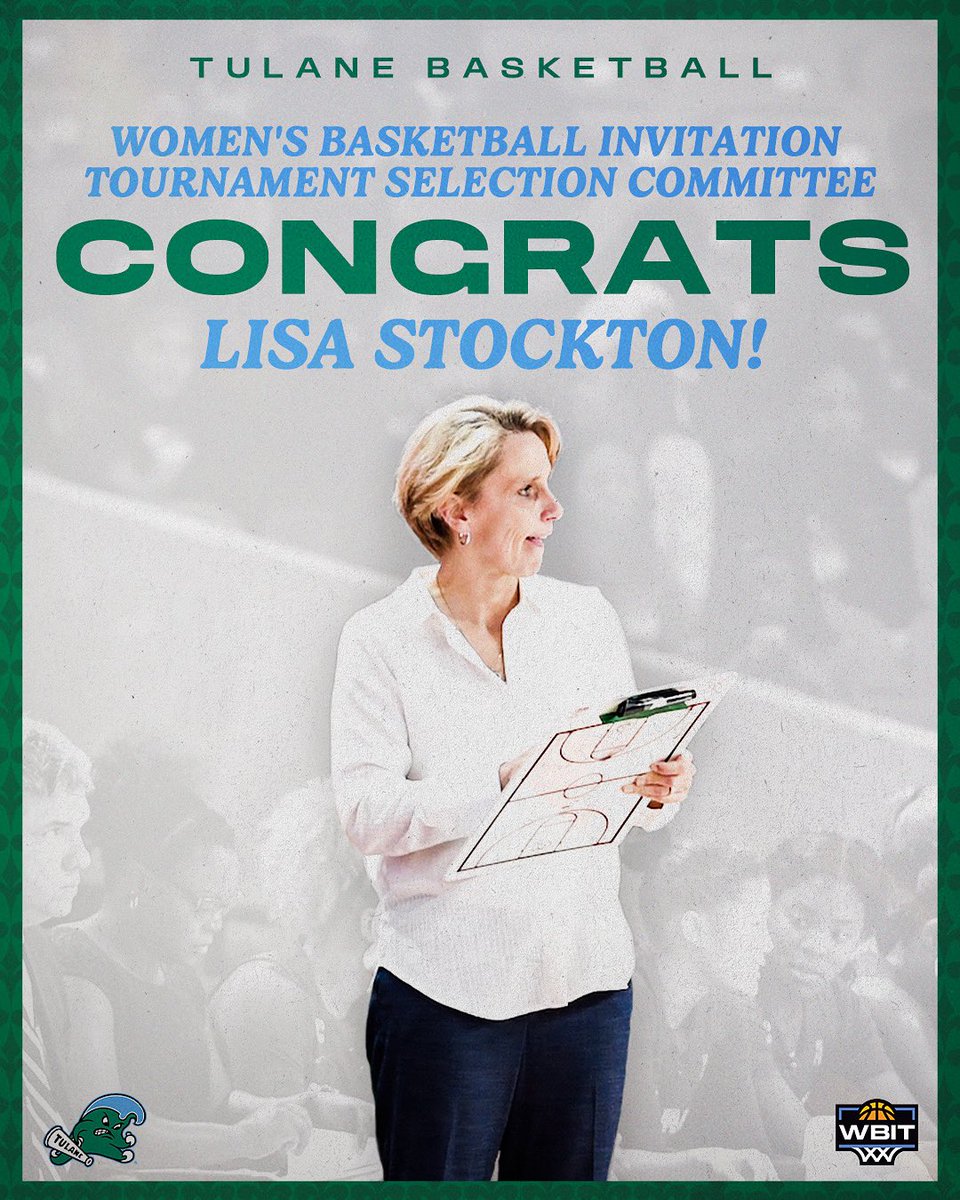 𝐋𝐞𝐠𝐚𝐜𝐲. 

Former Tulane Women’s Basketball Head Coach Lisa Stockton has been appointed to the WBIT Selection Commitee! She is one of eight members who select and seed the 32 teams participating in the postseason tournament 🏀

#RollWave🌊