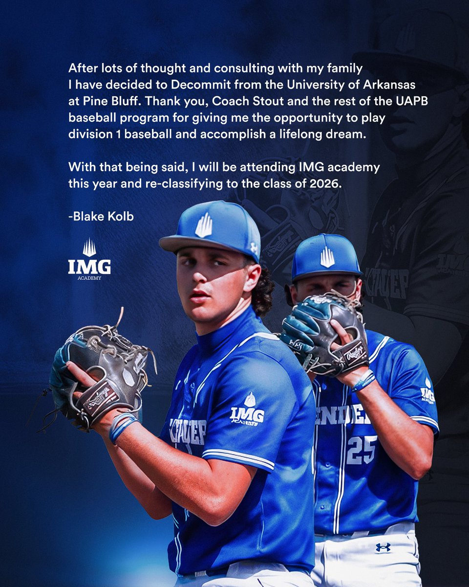 I have de-committed from The University Of Arkansas At Pine Bluff. Thank you to the UAPB baseball staff for giving me the opportunity to play division 1 baseball. I am now re-classifying to the class of 2026.