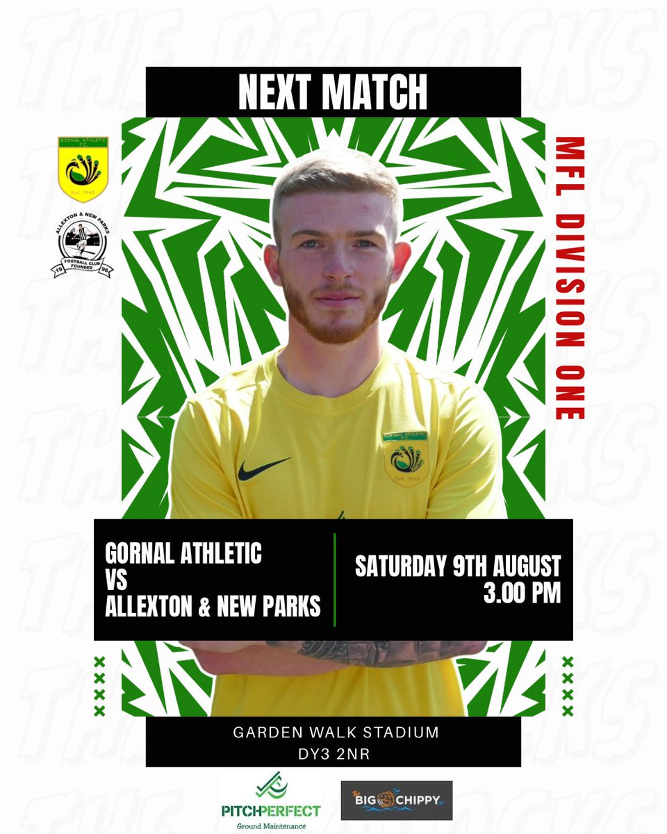 GornalAyWe's tweet image. UP NEXT 

We welcome Allexton &amp;amp; New Parks to Garden Walk Stadium on Saturday 

🎟️ £7 adults, £5 concessions 
🍔 Bar &amp;amp; food from 1:30pm
📔 Programme available on the gate