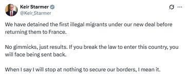 Atulkrishan (@iatulkrishan1) on Twitter photo The first illegal migrants have been detained in the UK under the new migrant return deal between Britain and France.
British Prime Minister <a href="/Keir_Starmer/">Keir Starmer</a> announced in a post on X. The first illegal migrants have been detained in the UK under the new migrant return deal between Britain and France.
British Prime Minister <a href="/Keir_Starmer/">Keir Starmer</a> announced in a post on X.