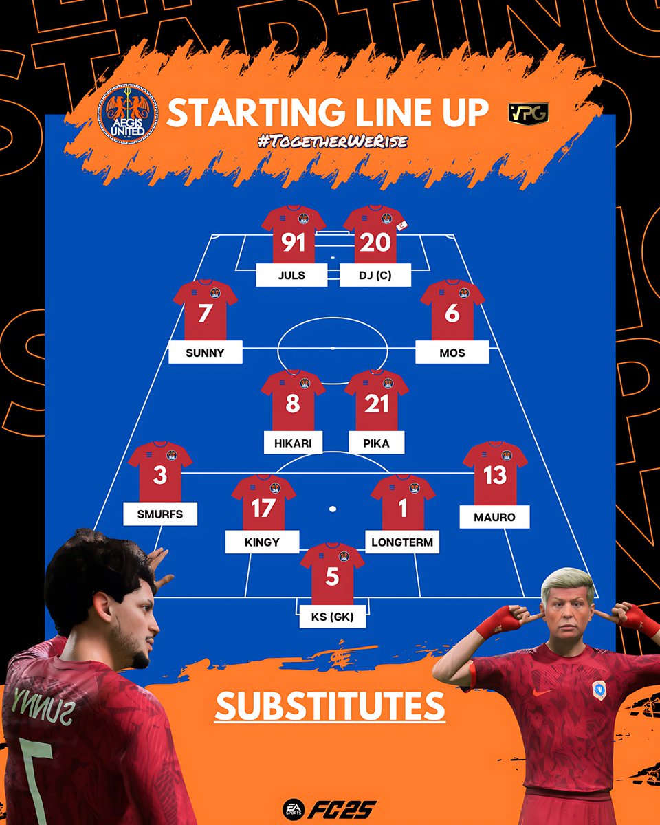 Tonights STARTING XI 📋

MATCHDAY 6 of <a href="/VPGEurope/">Virtual Pro Gaming | Europe</a> see’s a League Six debut for Smurfs💪🏻 

Shame to see Zak &amp; Jynxy pick up knocks in training but I’m sure the boys will get the business done.

Up the Aegis.

🎥 twitch.tv/michaelrumble_ 

#TogetherWeRise🛡️ #FC25 #Esports