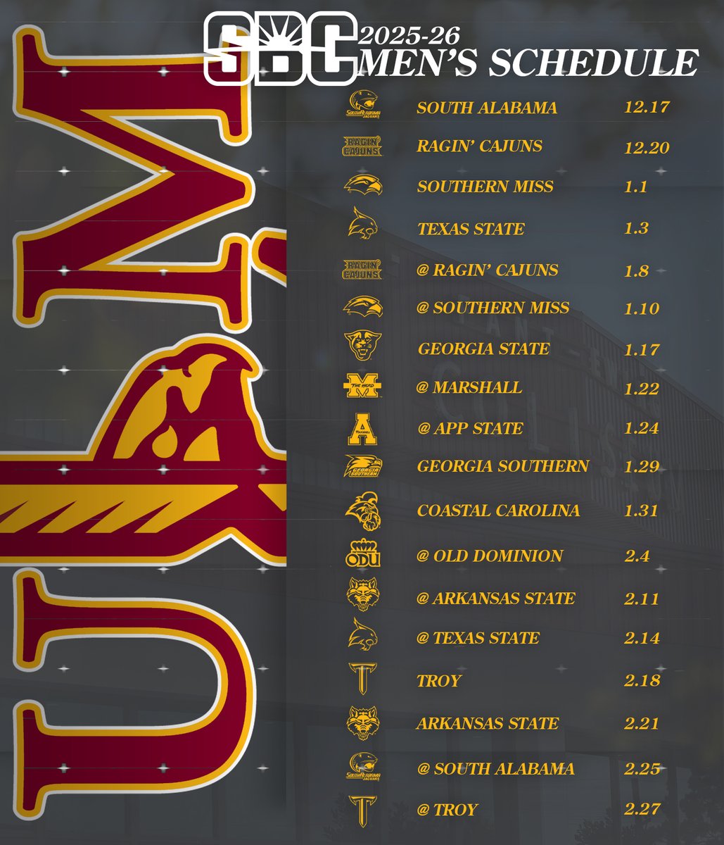 𝐒𝐔𝐍 𝐁𝐄𝐋𝐓 𝐒𝐂𝐇𝐄𝐃𝐔𝐋𝐄 🏀

Check out the Warhawks' men's basketball 2025-26 Sun Belt schedule!

📰 bit.ly/4osfXyu