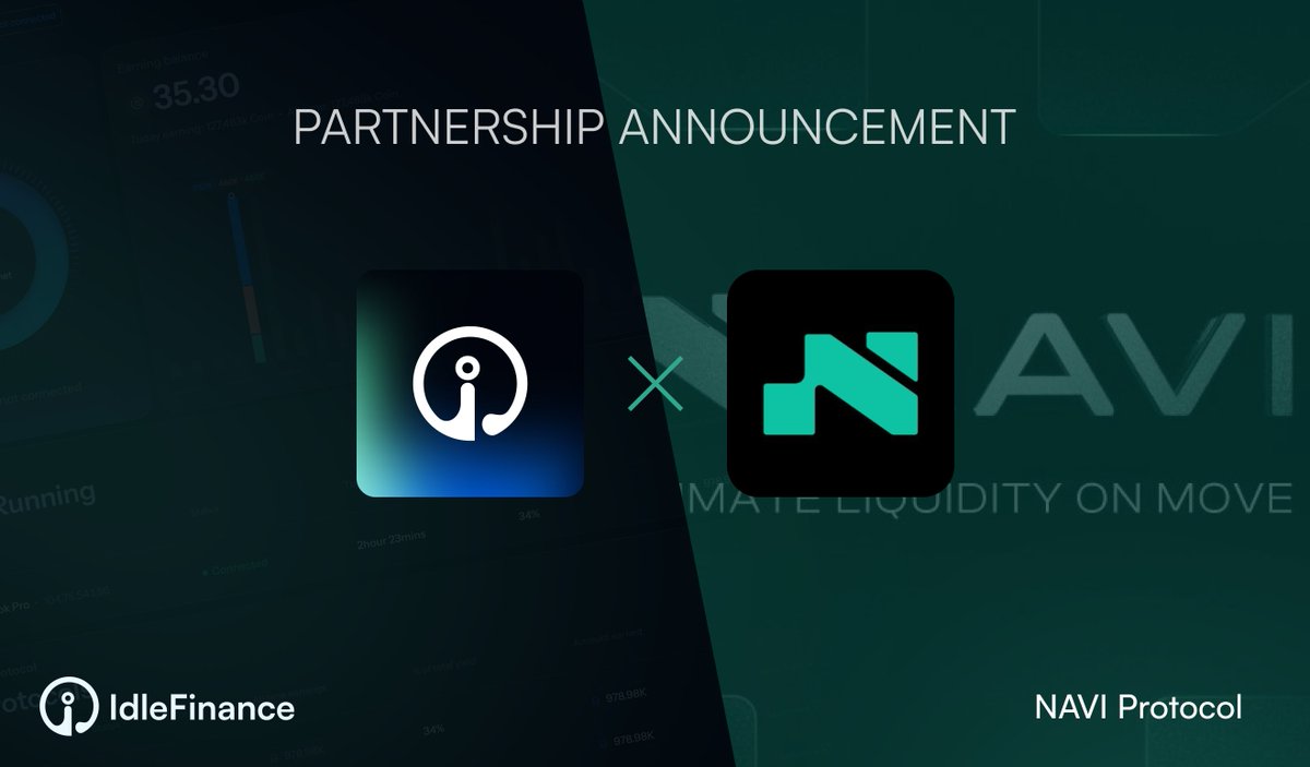 Idle Finance (@idlefinances) on Twitter photo Idle Finance has partnered with <a href="/navi_protocol/">NAVI Protocol</a> , the leading LST protocol on Sui.
This move will expand our liquid staking infrastructure beyond Base, enabling users to tap into multichain DePIN yield strategies — with NAVI bringing secure, capital-efficient staking on Sui to Idle Finance has partnered with <a href="/navi_protocol/">NAVI Protocol</a> , the leading LST protocol on Sui.
This move will expand our liquid staking infrastructure beyond Base, enabling users to tap into multichain DePIN yield strategies — with NAVI bringing secure, capital-efficient staking on Sui to