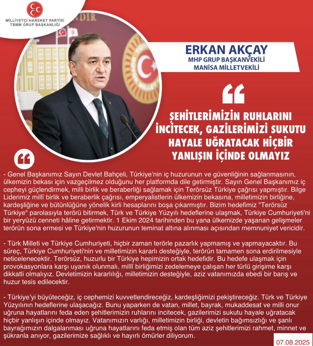 MHP TBMM Grubu #MHP (@mhptbmmgrubu) on Twitter photo MHP Grup Başkanvekili ve Manisa Milletvekilimiz Erkan Akçay <a href="/erkanakcay45/">Erkan Akçay</a>: Şehitlerimizin ruhlarını incitecek, gazilerimizi sukutu hayale uğratacak hiçbir yanlışın içinde olmayız MHP Grup Başkanvekili ve Manisa Milletvekilimiz Erkan Akçay <a href="/erkanakcay45/">Erkan Akçay</a>: Şehitlerimizin ruhlarını incitecek, gazilerimizi sukutu hayale uğratacak hiçbir yanlışın içinde olmayız