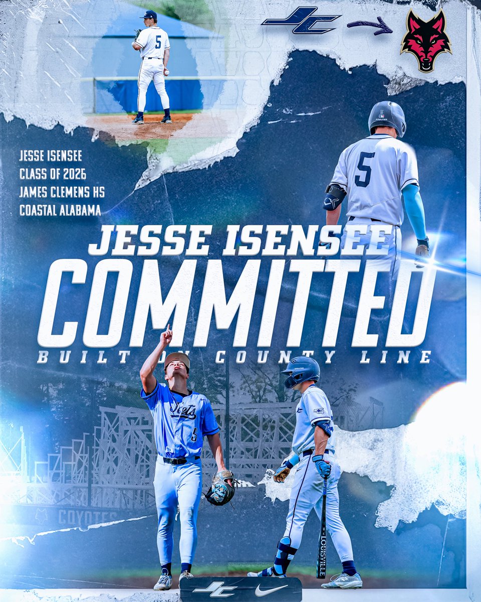 Jesse Isensee (@jesseisensee) on Twitter photo I am excited to announce I have committed to <a href="/CoyoteSouthBSB/">CA South Coyote Baseball</a>. Thank you to my Father in heaven, my family, my teammates and all my coaches who have helped me get to this point in my career! Go coyotes!!! <a href="/JCJetsBaseball/">James Clemens Jets Baseball</a> <a href="/PRU334/">JD Pruitt</a> <a href="/PrepBaseballAL/">Prep Baseball Alabama</a> #blessed #Committed I am excited to announce I have committed to <a href="/CoyoteSouthBSB/">CA South Coyote Baseball</a>. Thank you to my Father in heaven, my family, my teammates and all my coaches who have helped me get to this point in my career! Go coyotes!!! <a href="/JCJetsBaseball/">James Clemens Jets Baseball</a> <a href="/PRU334/">JD Pruitt</a> <a href="/PrepBaseballAL/">Prep Baseball Alabama</a> #blessed #Committed