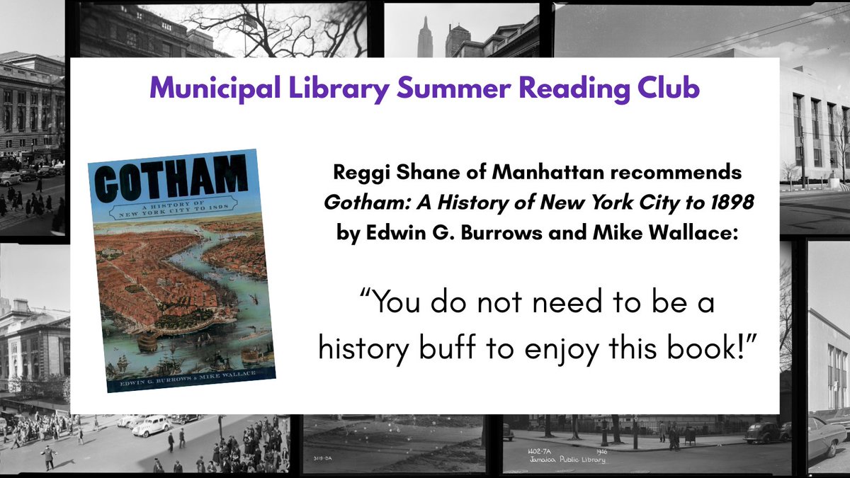 Reggi Shane of Manhattan recommends "Gotham: A History of New York City to 1898" by Edwin G. Burrows &amp; Mike Wallace.

What NYC-themed reading are you loving? Let us know, and you may see it featured here - and even win some fun NYC swag!🗽📚❤️

Enter here: on.nyc.gov/4jWCaRK