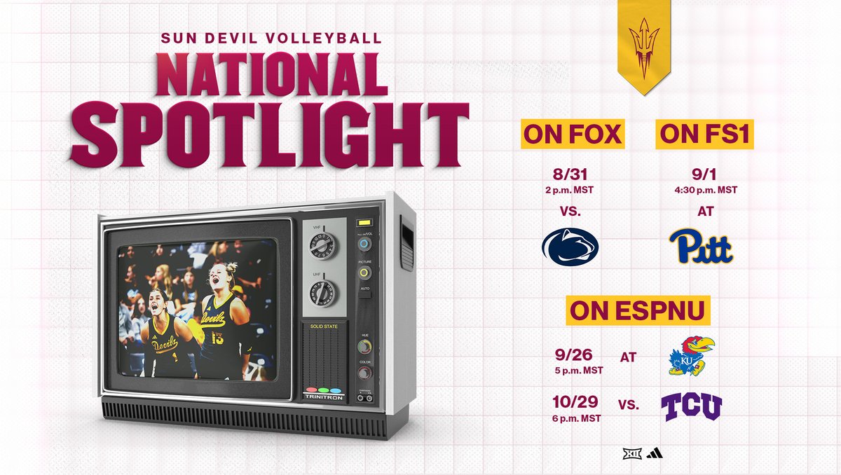 SunDevilVB's tweet image. Sun Devils in the national spotlight 📺

Catch us on TV four times this season! 🔱

#ForksUp
