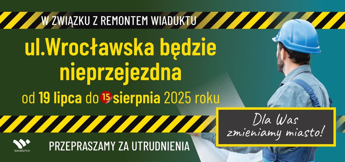 WałbrzychMojeMiasto (@walbrzychmm) on Twitter photo UWAGA ❗️
Remont ulicy Wrocławskiej przedłuży się o kilka dni! Wiąże się to z tym, że ulica będzie nieprzejezdna do 15 sierpnia!
Przepraszamy za utrudnienia i liczymy na Waszą wyrozumiałość!
<a href="/RomanSzelemej/">Roman Szełemej</a> UWAGA ❗️
Remont ulicy Wrocławskiej przedłuży się o kilka dni! Wiąże się to z tym, że ulica będzie nieprzejezdna do 15 sierpnia!
Przepraszamy za utrudnienia i liczymy na Waszą wyrozumiałość!
<a href="/RomanSzelemej/">Roman Szełemej</a>