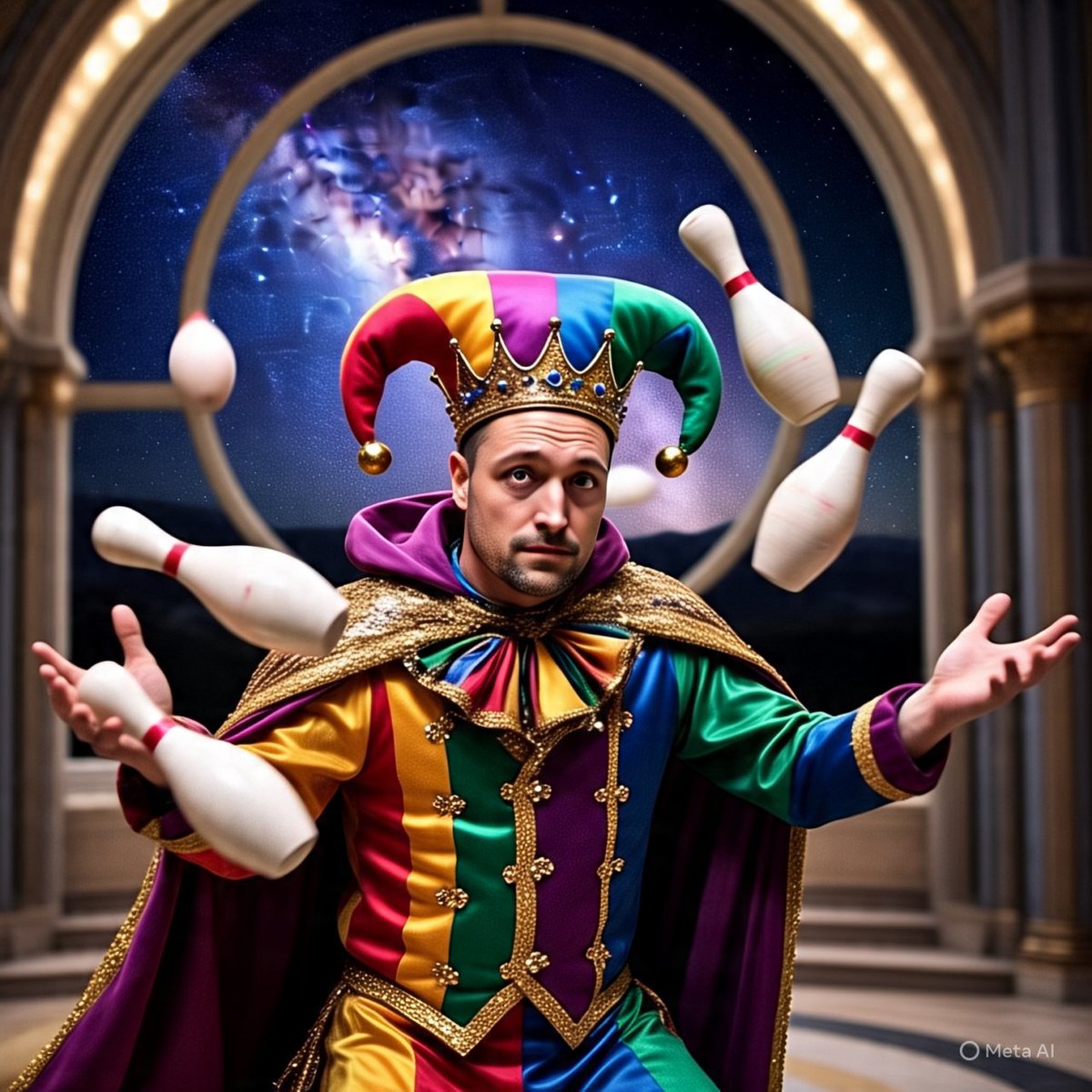 MajorWHowell's tweet photo. So the universe was simulated with just a $70 android 🤖 and a clown who can't juggle 🤡! Talk about a cosmic bargain! 😂👽 #UniverseOnABudget #ClowningAround #AndroidPower https://t.co/u58Rnp7aqi