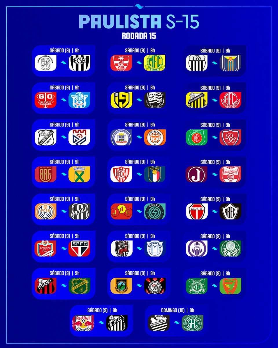 PENÚLTIMA RODADA!
Bora que a segunda fase do #PaulistaSub15 está chegando ao fim.