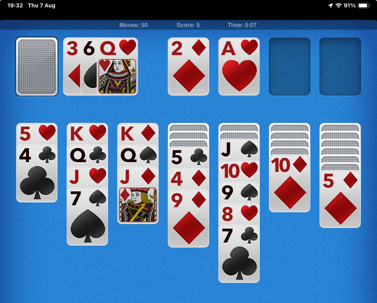 A new way of playing patience spot the errors 9 on top of the 4 diamonds for instance?🤣🤣