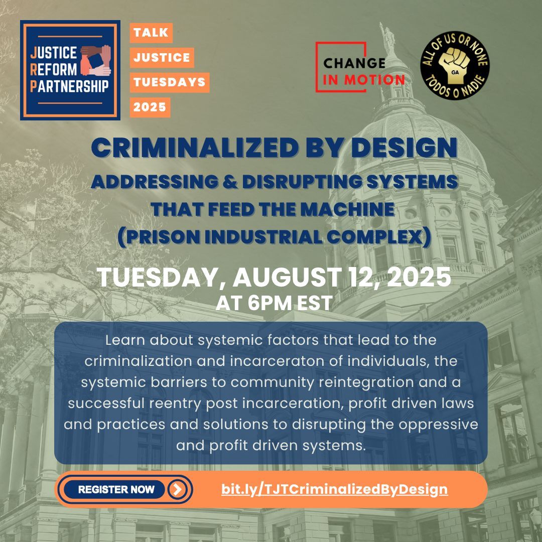 NewLife-2nd Chance🍑 (@nlsecondchance) on Twitter photo Join Change in Motion & <a href="/AOUONATL/">All of Us or None- ATL Chapter</a> on 8/12 at 6p EST for “Criminalized by Design" to learn about systemic factors & profit driven laws and practices that that lead to the criminalization and incarceration of individuals. Register at bit.ly/TJTCriminalize… Join Change in Motion & <a href="/AOUONATL/">All of Us or None- ATL Chapter</a> on 8/12 at 6p EST for “Criminalized by Design" to learn about systemic factors & profit driven laws and practices that that lead to the criminalization and incarceration of individuals. Register at bit.ly/TJTCriminalize…