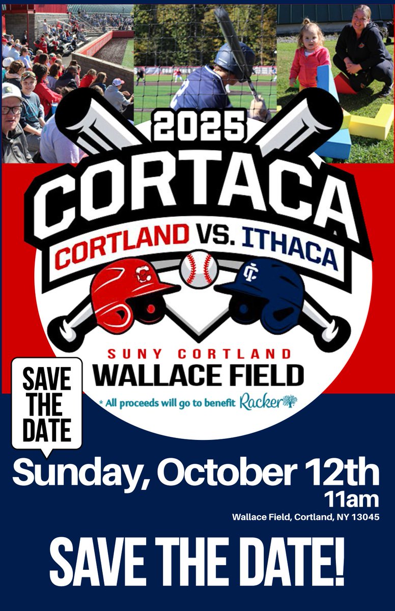 We're pleased to share the Cortaca Baseball Fundraiser benefiting Racker is coming back to SUNY Cortland. 

Save the Date for Sunday, October 12th!

Thank you to both teams and coaches for your commitment to Racker and creating a wonderful experience for the community.