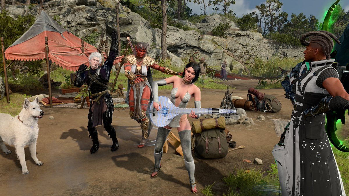 Ember's Lute.

Tüm parti beraber görsel şovla müzik çalabiliyoruz, ayrıca kampta ailem ve kamp dışındaki topluluk müziğe dans ederek (fotoğraftaki gibi) yanımda oturarak veya ayakta durarak eşlik ediyor. Çok doğal hissettiriyor ve aşırı eğlenceli.