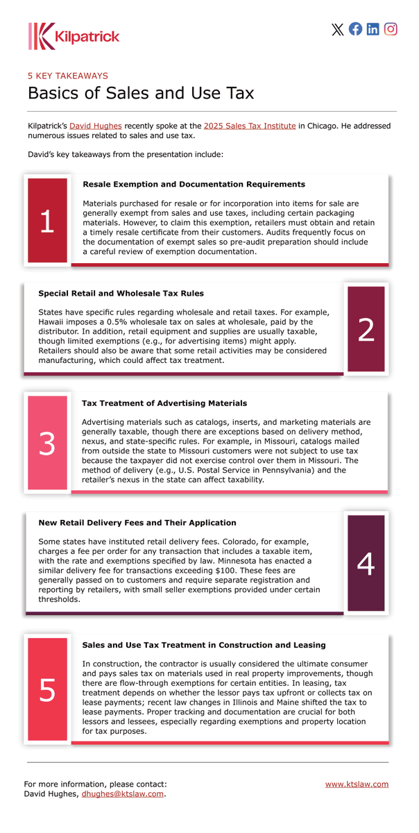 5 Key Takeaways | Basics of Sales and Use Tax

Read more from David Hughes: ktslaw.com/en/insights/pe…