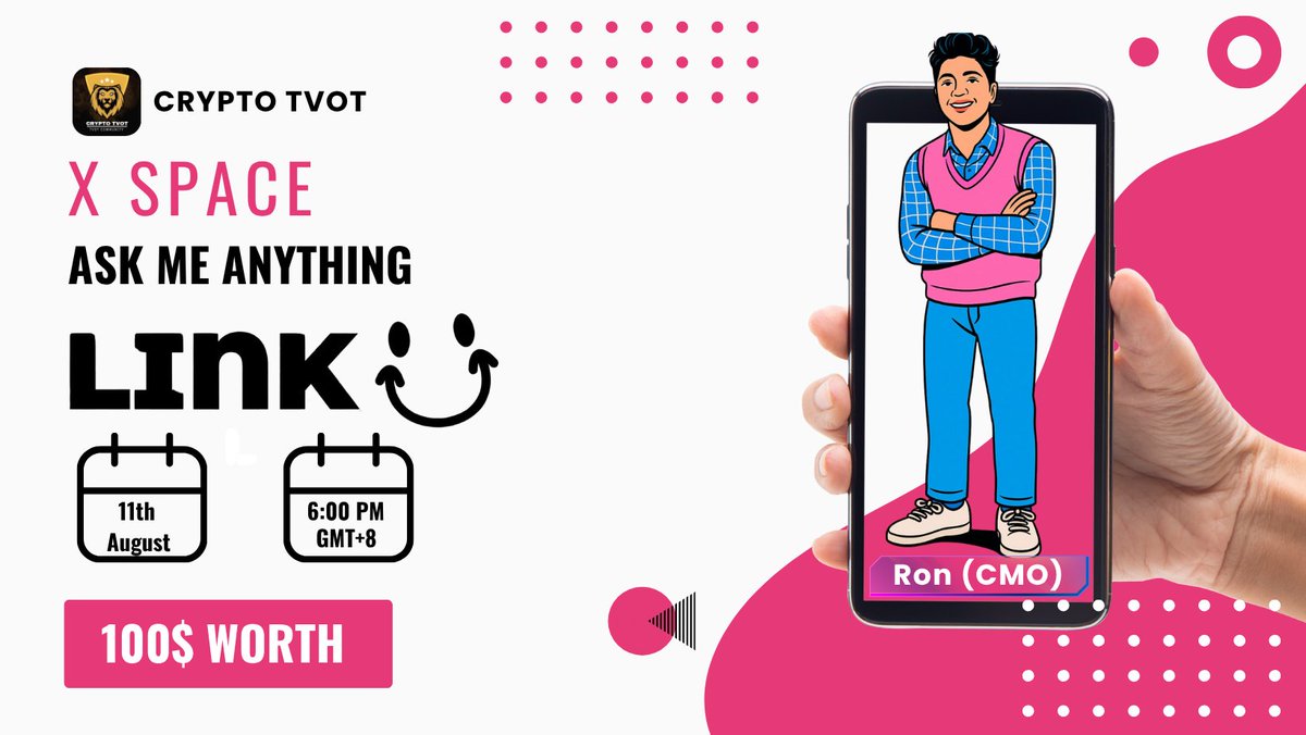 Crypto_TVOT's tweet photo. ⚔️ CryptoTVOT X Space AMA Series With #LinkU

🕰️  Date: 11 August 2025, 6.00 PM (GMT+8)
🎙️  Guest: Ron, CMO

💻 Set Reminder X Space  :  https://t.co/UcShJrlHt7

〽️ Rules:
1️⃣ Follow  @CryptoTVOT & @LinkUNation
2️⃣ Like & Retweet
3️⃣ Comment Your Questions👇(5 Questions Max)
4️⃣ Tag 3 friends