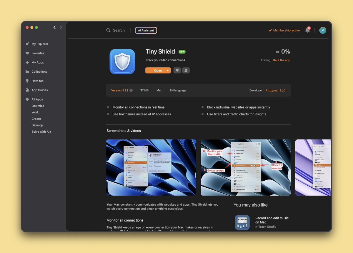 Proxyman (@proxyman_app) on Twitter photo Tiny Shield is finally available on <a href="/Setapp/">Setapp by MacPaw</a> 🎉
If you're looking for an alternative to LuLu or Little Snitch to monitor your Mac traffic and block it, give it a try 😉 Tiny Shield is finally available on <a href="/Setapp/">Setapp by MacPaw</a> 🎉
If you're looking for an alternative to LuLu or Little Snitch to monitor your Mac traffic and block it, give it a try 😉