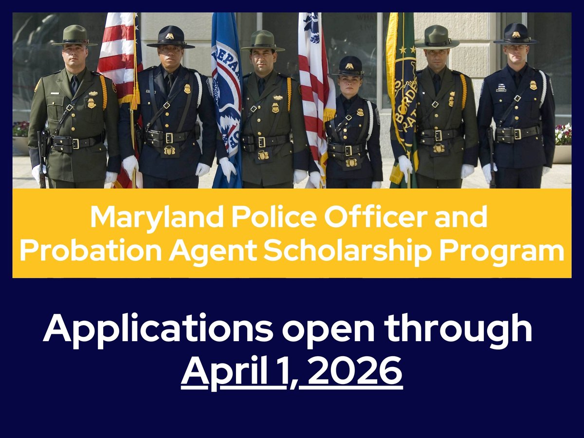 Interested in a career as a police officer or probation agent? Apply for MHEC's Police Officer and Probation Agent Scholarship. Applications are open until April 1, 2026. To learn more about the program, visit mhec.maryland.gov.