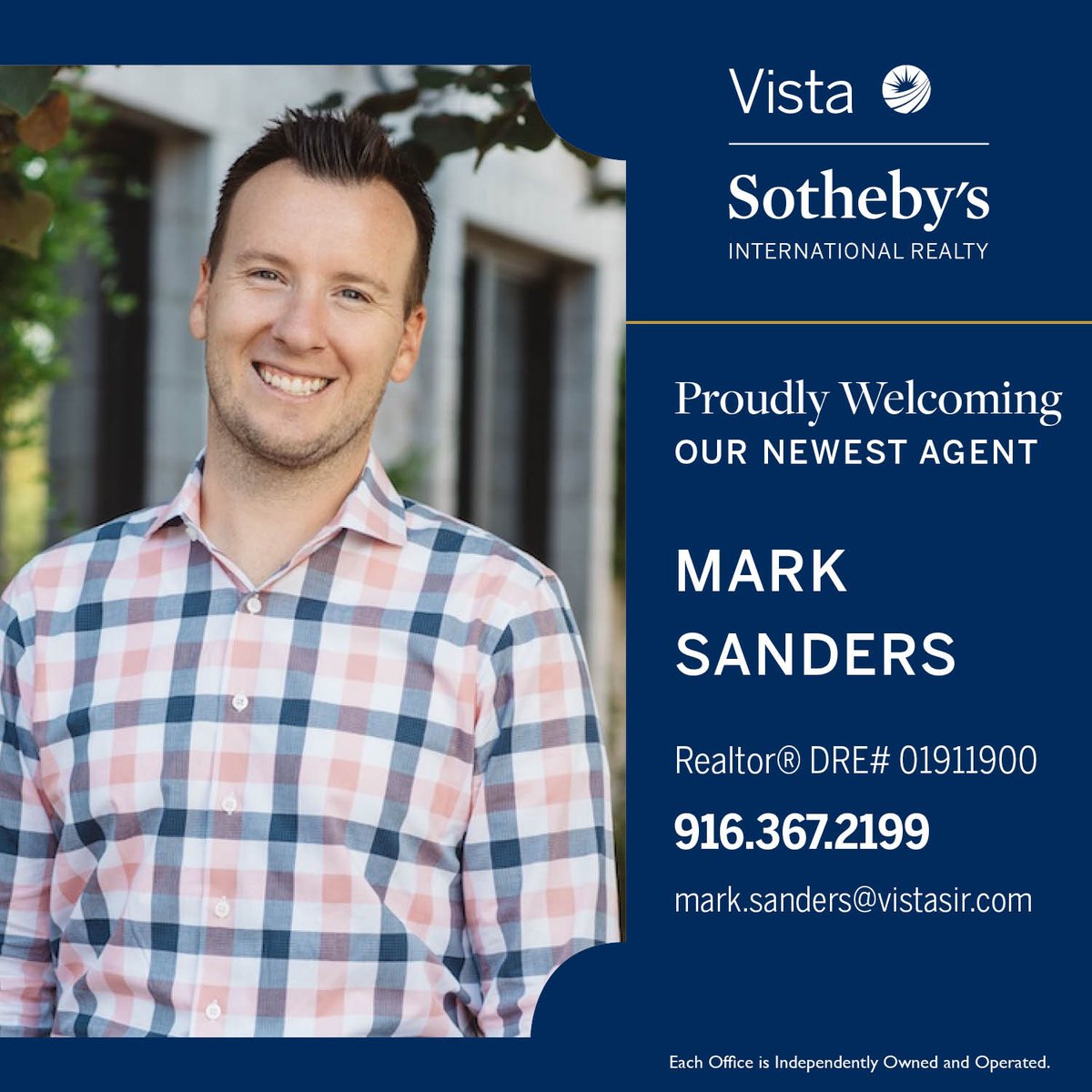 Vista Sotheby’s International Realty proudly welcomes Mark Sanders to our El Dorado Hills - Town Center office. We are thrilled to have you in our exceptional family of agents!👏🌟