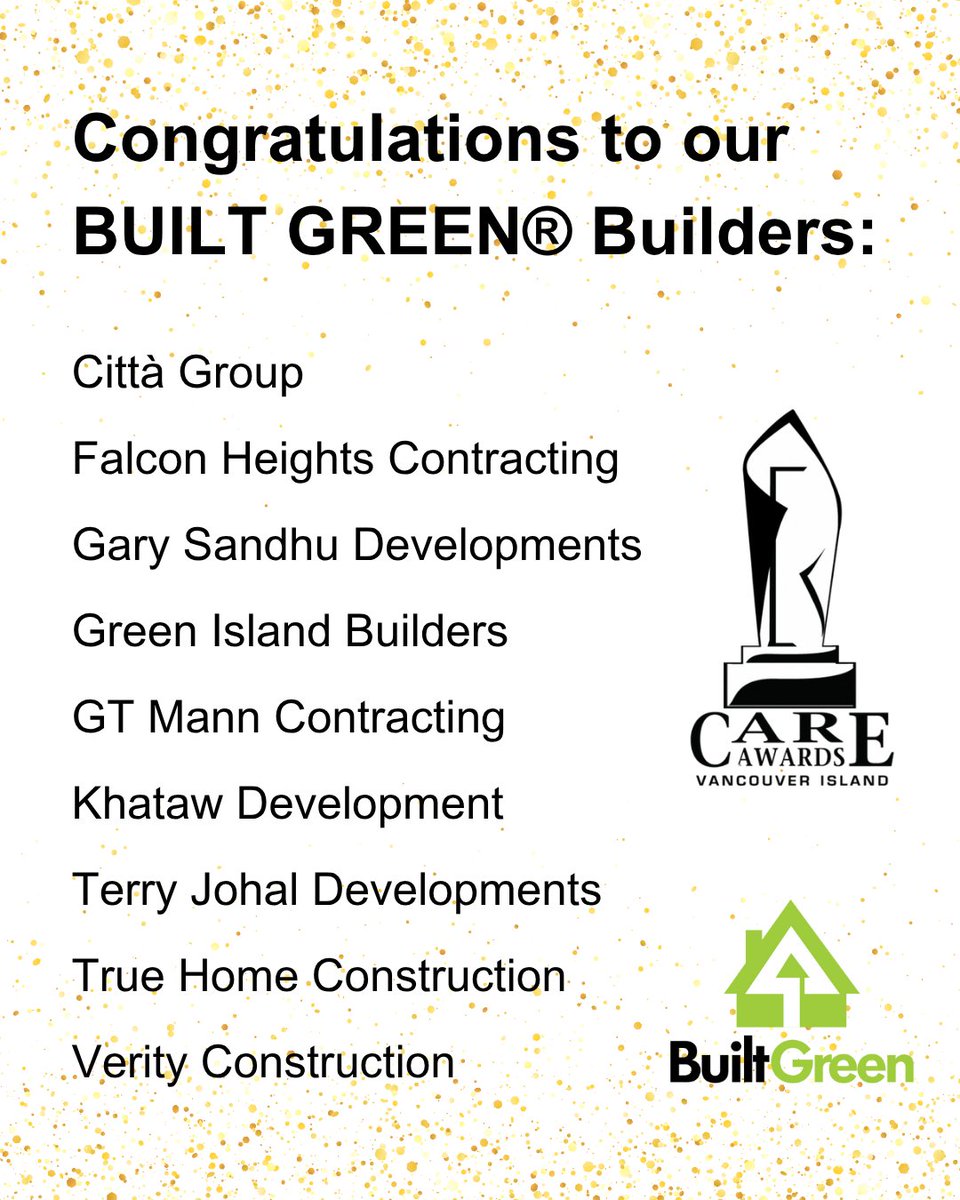 Congrats to all 2025 CARE Awards finalists and special shoutout to our #BuiltGreenBuilders up for awards! Thanks <a href="/VicBuilders/">Victoria Residential Builders Association</a> for recognizing &amp; encouraging building excellence! Read more: 
vrba.ca/blog/vrba-anno…