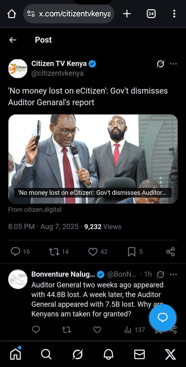 No money lost on eCitizen is what the Gov’t says.

Its bad the way they always dismiss tbe Auditor General’s report. If they dont need her work let them tell us.

But if no money was lost… why does the public feel shortchanged? We are just being told theg dont want to be told to