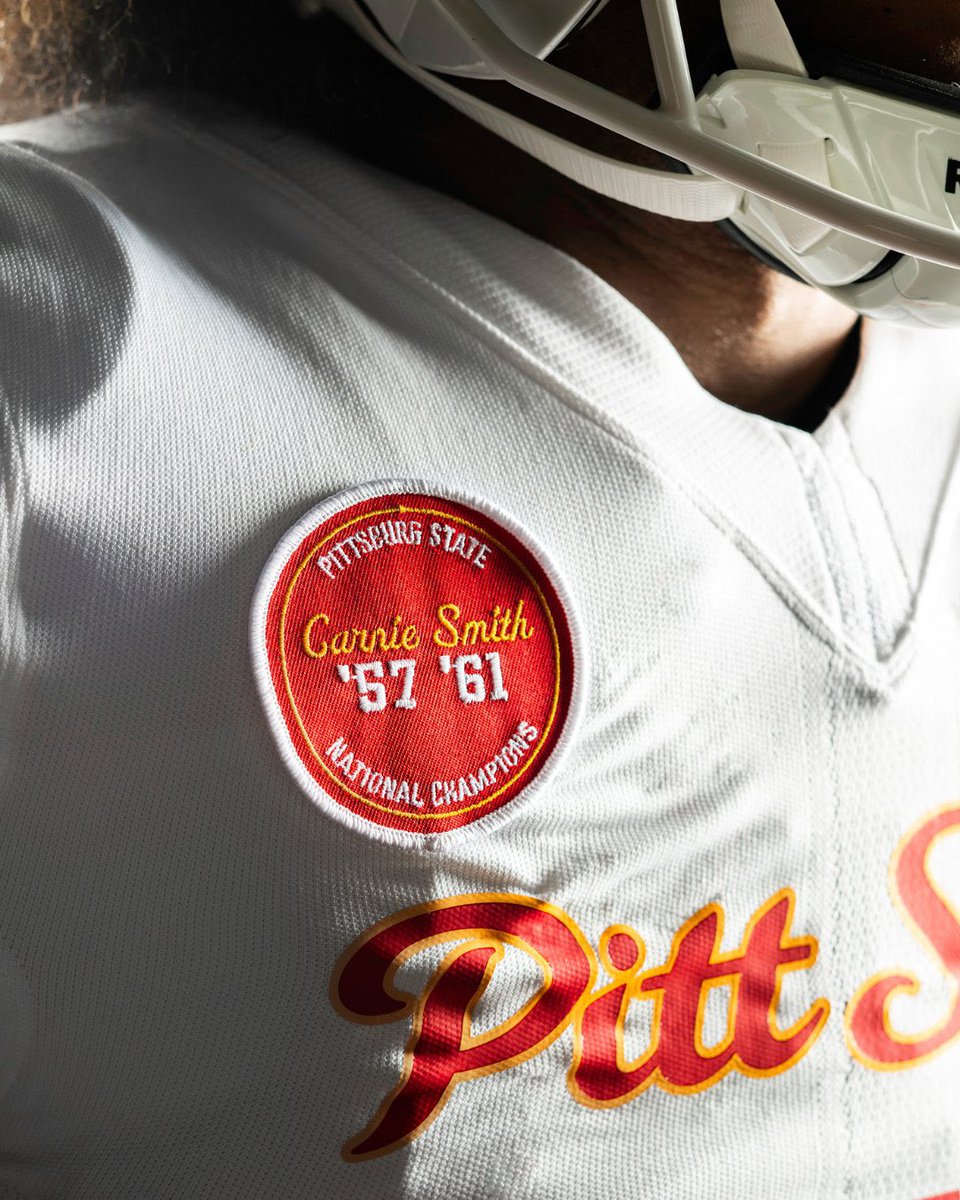 Pitt State will debut new WHITE-OUT uniforms in the home opener on September 13, paying tribute to legendary coach Carnie Smith and the 1957 &amp; 1961 National Championship teams. 🦍🏈