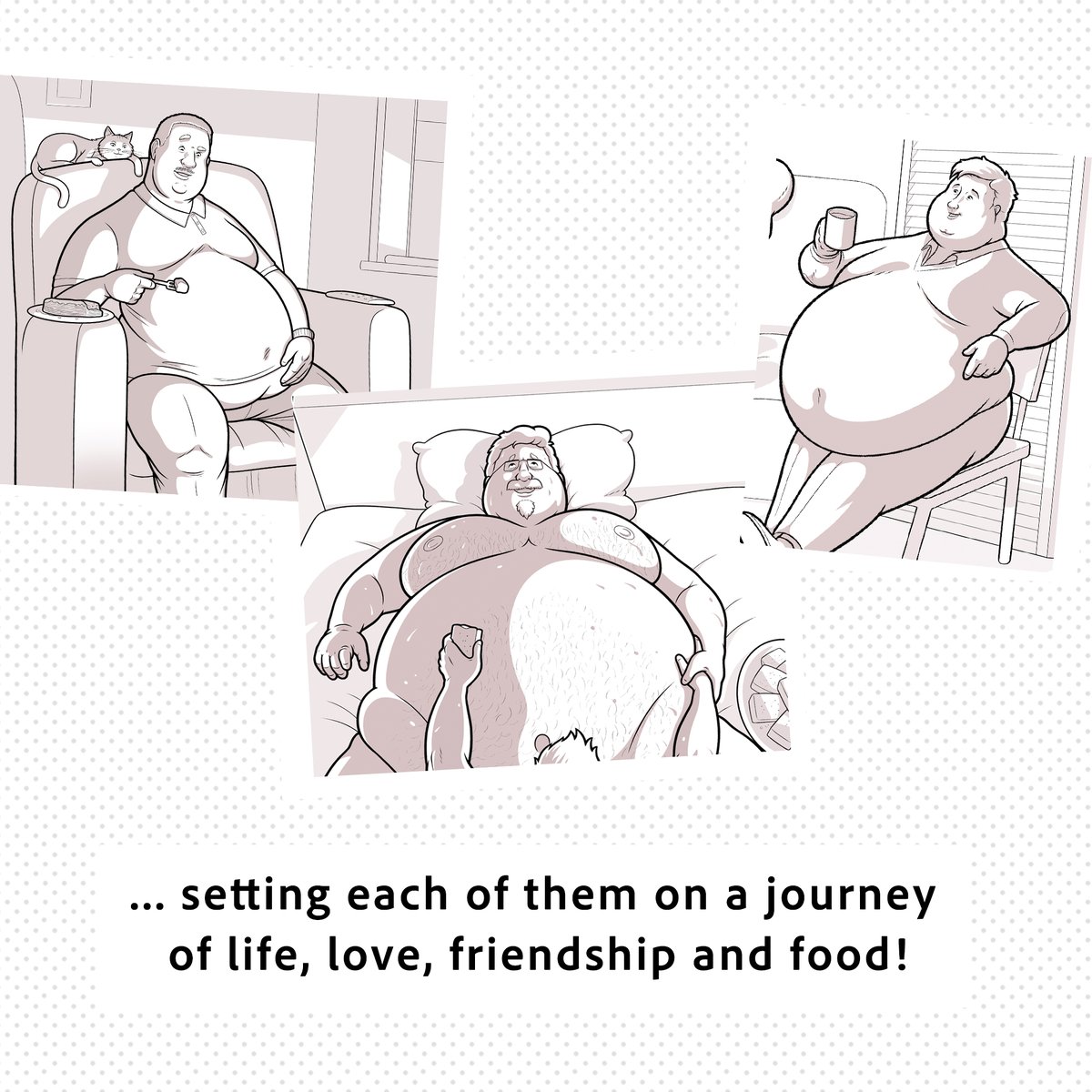 ‘Fat Dad Club’ is a wholesome illustrated WG story, now available for purchase in my STORE.

A group of fat dads go on a path of growth, discovery, love and weighty decisions!

Link to my STORE in my Bio