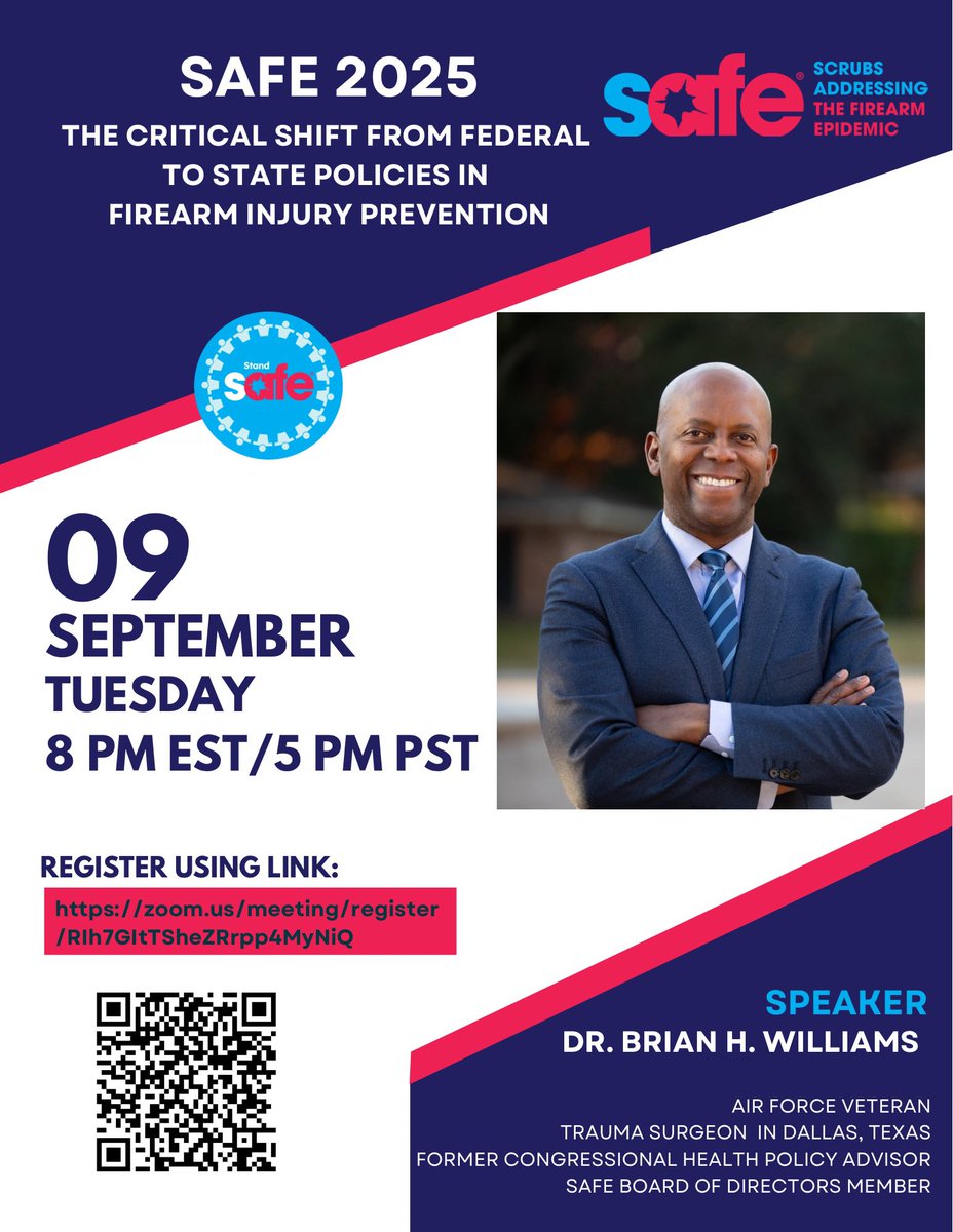 Join me Sep 9th for a virtual event on gun violence prevention with <a href="/SafeStand/">SAFE - Scrubs Addressing the Firearm Epidemic</a>. Registration link in the comments.