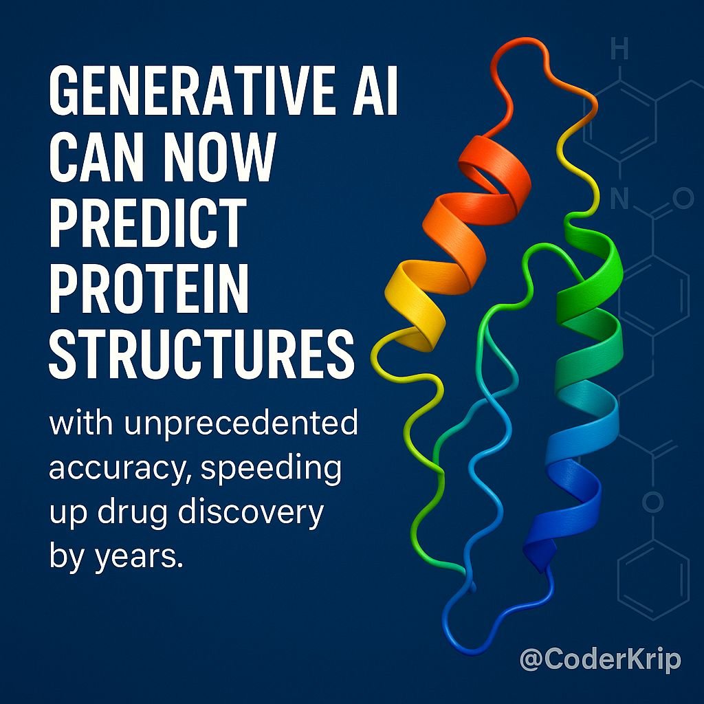CoderKrip's tweet image. Did you know generative #AI can now predict #protein structures with unprecedented accuracy, speeding up #drug #discovery by years? This breakthrough, led by tools like AlphaFold, is revolutionizing #biotech, potentially bringing life-saving treatments to market faster.