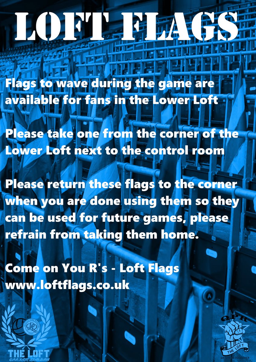 LoftFlags's tweet image. @LoftFlags are looking for volunteers to help with displays in the Lower Foft on matchdays please feel free to follow us and get in touch @QPR @QPRtrust