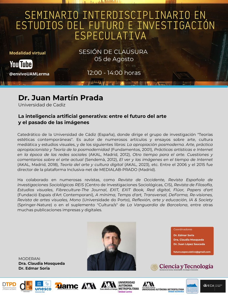 Ayer en la conferencia hablé un poco de dos artículos  recientes, pero sobre todo de este: "La creación artística visual frente a los retos de la inteligencia artificial" revistas.ucm.es/index.php/EIKO…