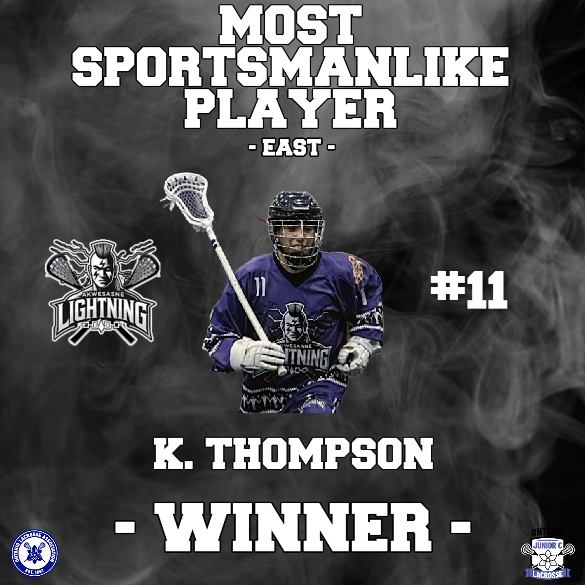 🏆 Most Sportsmanlike Player – East 🏆

Congratulations to Kakwiranoron Thompson of the Akwesasne Lightning, your 2025 OJCLL Most Sportsmanlike Player for the East Conference.

#OJCLL2025 #AkwesasneLightning #Sportsmanlike #LeadByExample