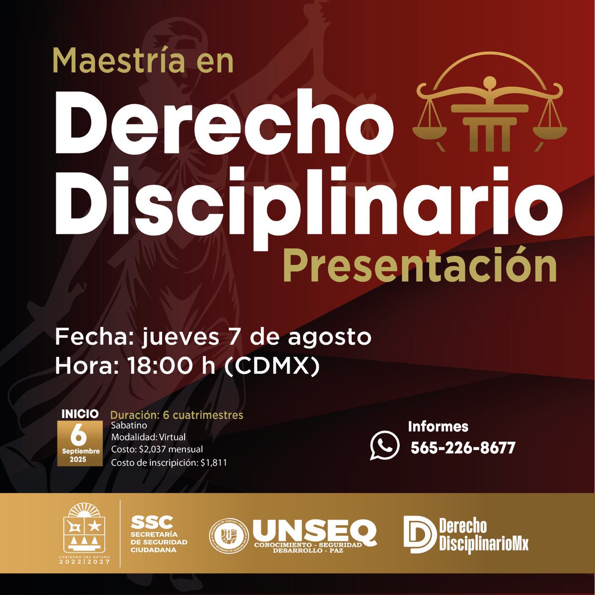 Axel_VelSed's tweet photo. La @SSC_QROO a través de la @UNSEQROO , en colaboración con   @DisciplinarioM  presentan los programas de Maestría, Especialidad y Diplomado en Derecho Disciplinario.

Diseñadas para operadores prácticos del sistema y litigantes. 

Adjunto link registro

https://t.co/6ieHf21kQh https://t.co/8gFMizsHtT
