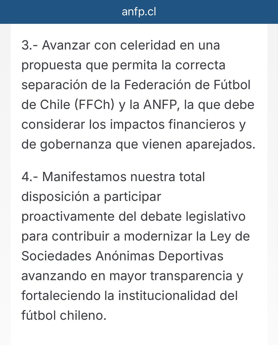 Matías Walker Prieto (@matiaswalkerp) on Twitter photo Hace un mes nos amenazaron con sanciones de la FIFA por “injerencia”. Hoy anuncian que van a colaborar con los procesos legislativos y en la separación entre la Federación y la ANFP, que al parecer ya no es tan mala. Avanzamos.
Bien por el <a href="/Senado_Chile/">Senado Chile</a> que siguió legislando. Hace un mes nos amenazaron con sanciones de la FIFA por “injerencia”. Hoy anuncian que van a colaborar con los procesos legislativos y en la separación entre la Federación y la ANFP, que al parecer ya no es tan mala. Avanzamos.
Bien por el <a href="/Senado_Chile/">Senado Chile</a> que siguió legislando.