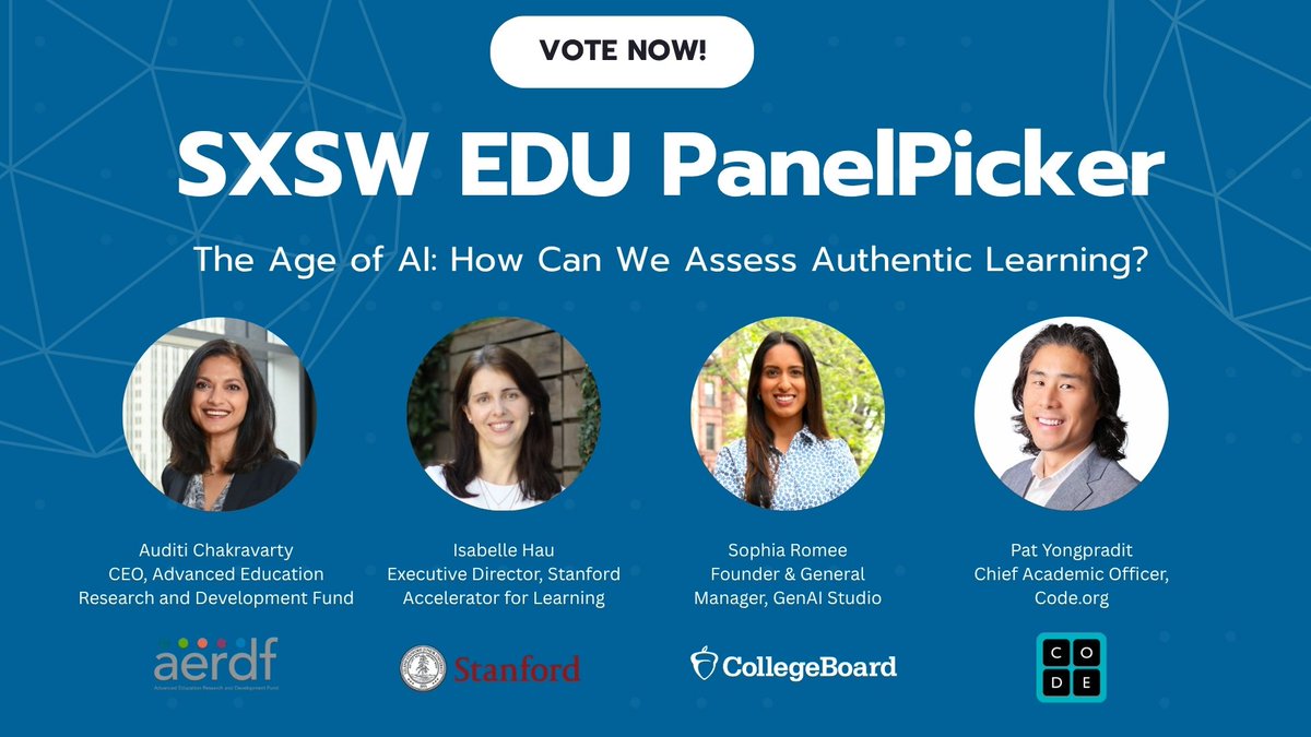 How is AI reshaping education — and what’s next?

We’ve submitted our session, “The Age of AI: How Can We Assess Authentic Learning?” for consideration at <a href="/SXSWEDU/">SXSW EDU</a> 2026. Featuring research from College Board’s GenAI studio and insights from <a href="/codeorg/">Code.org</a>, Stanford Accelerator for