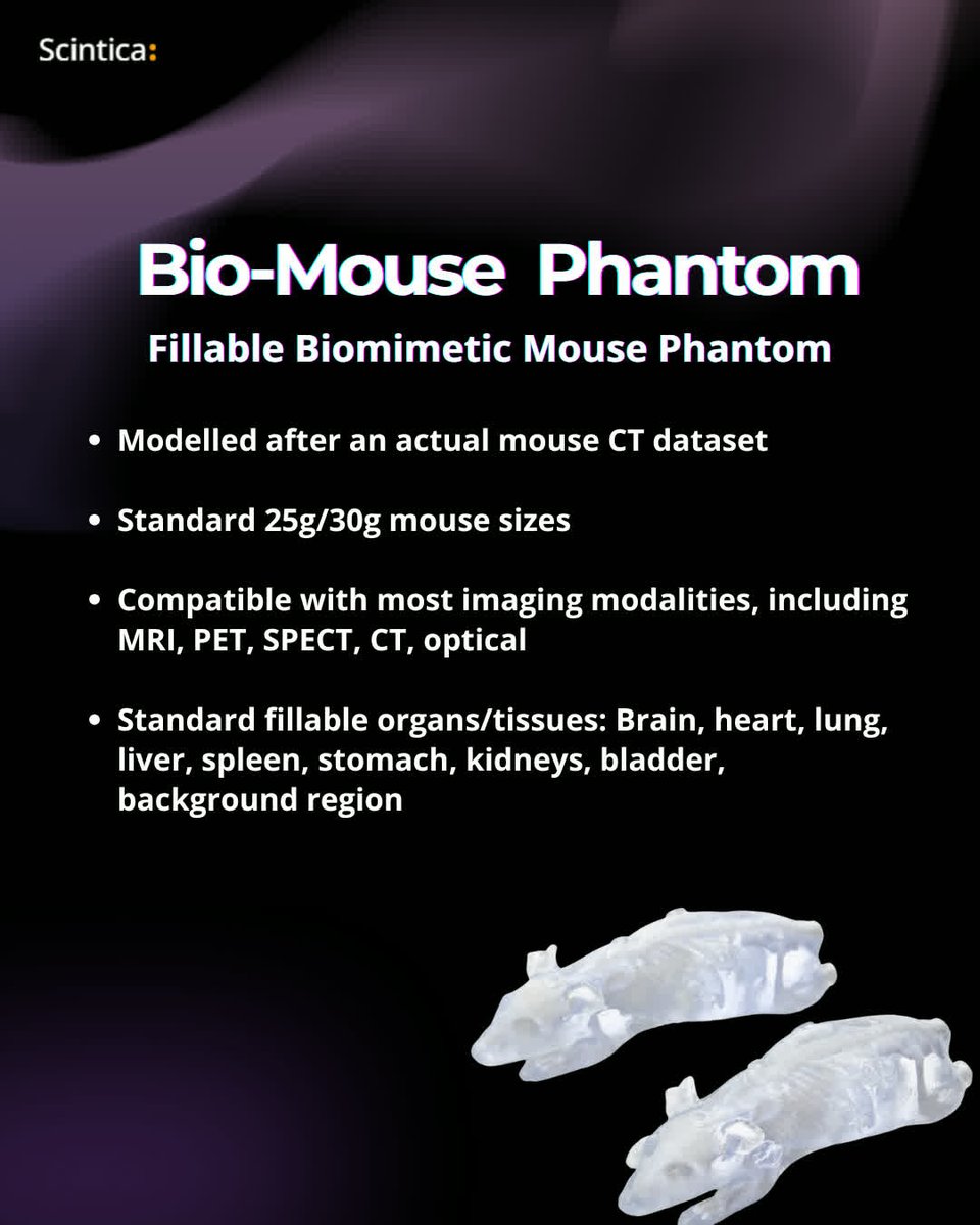 ScinticaInst's tweet image. Optimize your imaging setup with the Bio-Mouse™ phantom—realistic, fillable, and great for multi-modality studies.
More here 👉 bit.ly/3J4Gz8A

#ImagingTools #PET #MRI #PreclinicalResearch