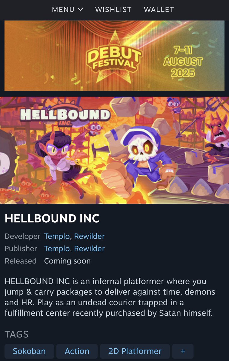 Hellbound Inc is part of Debut Fest on steam. Come an check us out, lots of fun debut games from new indie studios and devs .🔥

#indiegame #indiedev #steam #debutfestival